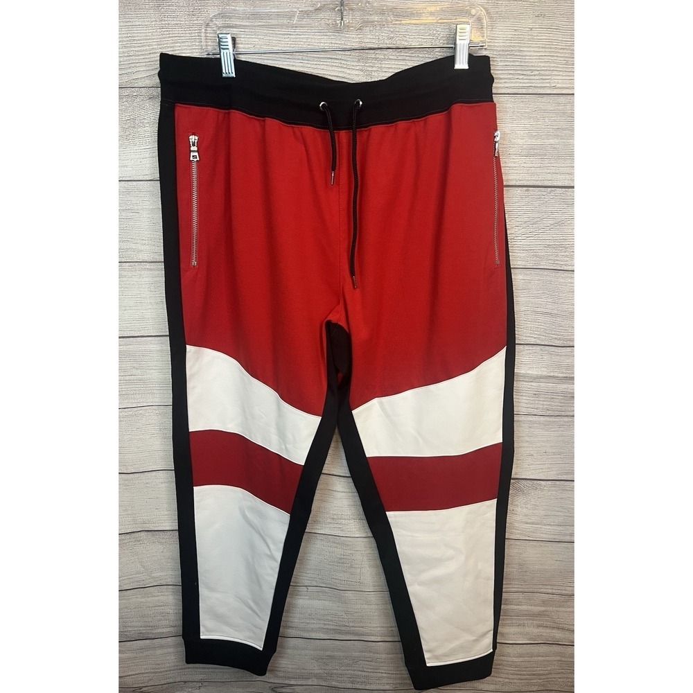 NWT INC Pants Mens XL Red White Black Lauderdale Jogger Faux‎ Leather